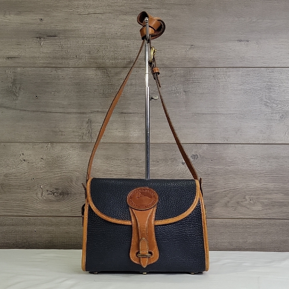 Vintage Dooney and Bourke Essex Navy Tan All Weather Leather Crossbody Bag